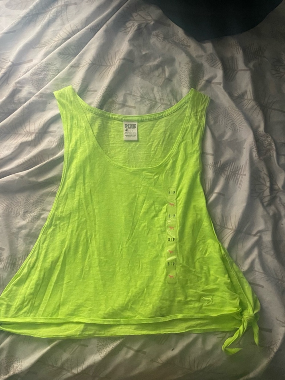 PINK Victoria's Secret Neon Lime Side-Tie Tank